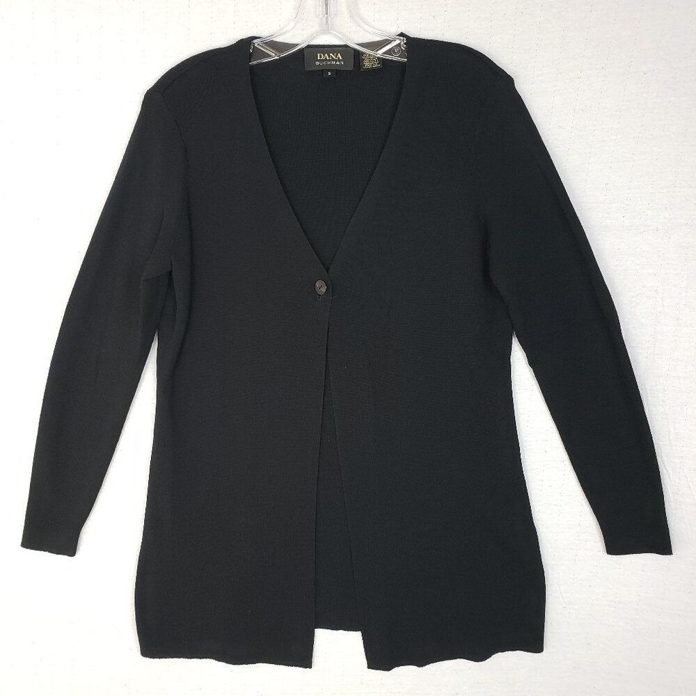 Dana Buchman Travel Cardigan Black Viscose Blend Knit size S Relaxed Lagenlook